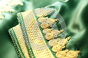 Details of a green Moroccan caftan photo